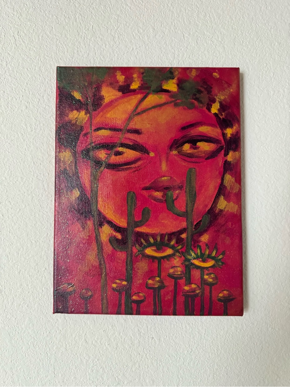 Vibrant Red, Yellow, & Green Abstract Face Canvas Art